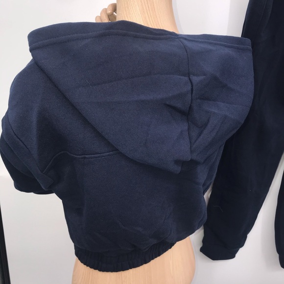 🆕Navy Sweatsuit Jogger Loungewear CropTop Zip Front Coat & Pants W/Pockets - Picture 7 of 13